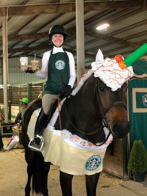 Congratulations to all of the winners of our 2021 Halloween Costume Contest! Thank you to everyone who entered, we loved seeing all of your creative and fun costumes 👻🎃 Starbucks Horse Costume, Horse In Costume, Costume Ideas For Horses And Rider, Horses Dressed Up For Halloween, Horse And People Halloween Costumes, Cute Horse And Rider Costumes, Cute Halloween Costumes For You And Your Horse, Cute Horse Halloween Costumes, Diy Horse Halloween Costumes