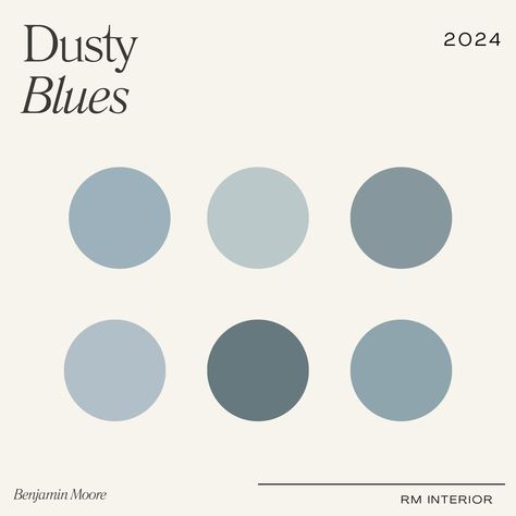 2024 Dusty Blues Paint Colour Palette | Benjamin Moore, Interior Design, Paint Colour Selection, E-Design PDF, Shop the Look, Paint Names **Dusty Blues Paint Colour Palette - Benjamin Moore Collection** Transform your space with the serene elegance of our "Dusty Blues" paint color palette, featuring a curated selection of Benjamin Moore's most calming and sophisticated blue tones. This palette is perfect for creating a soothing and timeless atmosphere in any room, whether you're updating a livin Smokey Blue Grey Paint Color, Blue Tone Palette, Dusty Blue House Decor, Dusty Blue Colour Palette, Light Dusty Blue Paint, Dusty Blue Dresser, Muted Blue Paint Colors, Dusty Cornflower Benjamin Moore, Pale Blue Color Palette