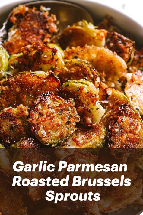 These perfectly crispy Garlic Parmesan Roasted Brussels Sprouts are easy and quick to put together and only call for a handful of ingredients! Best of all they’re ready in only 20 minutes! Really quick and easy to make! Ingredients 1-for 4 servings 2-1 lb brussels sprouts(455 g), halved 3-4 tablespoons olive oil 4-½ teaspoon salt Garlic Roasted Brussel Sprouts, Thanksgiving Side Dishes Crockpot, Crispy Brussels Sprouts, Side Dishes For Salmon, Brussel Sprout Recipes Roasted, Parmesan Bread, Thanksgiving Side Dishes Easy, Roasted Sprouts, Steak Side Dishes