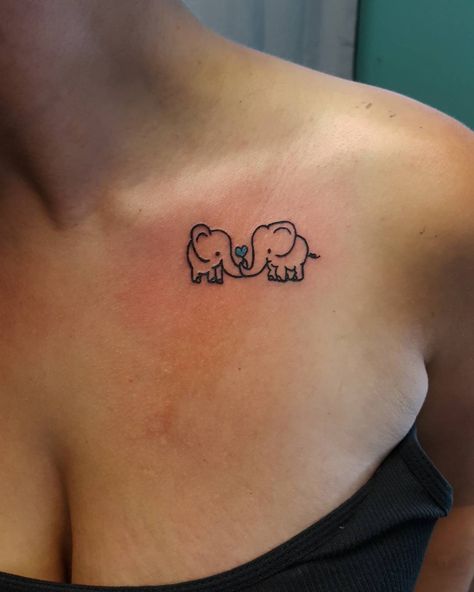 Twin Tattoos For Mom Daughters, Twin Elephant Tattoo, Mother Daughter Tattoos Elephant Small, Twin Tattoo Ideas For Mom, Twin Daughter Tattoo For Mom, Mum And Baby Elephant Tattoo, Twin Baby Tattoos For Moms, Twin Mom Tattoo Ideas, Small Kids Tattoos For Moms