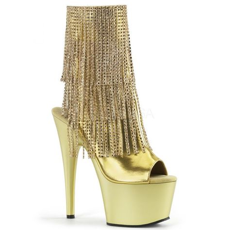 Gold Ankle Boots, 7 Inch Heels, Ballet Boots, Dance Boots, Fringe Ankle Boots, Pleaser Shoes, Fringe Booties, Prom Heels, Rhinestone Shoes