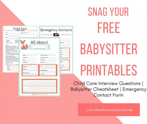 Daycare Forms Printable Free, Babysitter Printable, Project Based Learning Middle School, Home Daycare Forms, Babysitter Checklist, Project Based Learning Kindergarten, Emergency Contact Form, Cute Printables, Daycare Organization