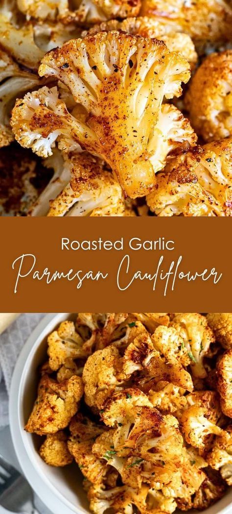 Easy One-Pan Roasted Garlic Parmesan Cauliflower Low Cholesterol Cauliflower Recipes, Garlic Parmesan Roasted Cauliflower, Healthy Recipes With Cauliflower, Roasted Garlic Parmesan Cauliflower, Best Roasted Cauliflower Recipes, Bake Cauliflower Recipes, Parmesan Cauliflower Roasted, What To Make With Cauliflower, Cooked Cauliflower Recipes