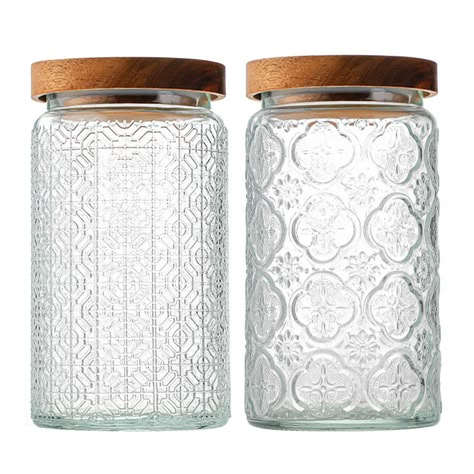 PRICES MAY VARY. Wood 【HIGH QUAALITY MATERIAL】Vintage glass storage jar is made of food-grade premium thick glass, lead-free glass, non-toxic, all the glass jars are heavy duty, sturdy and thick, as well as decorative. These canisters help save space and keep your kitchen neat and organized, The glass canisters is dishwasher, microwave and refrigerator safe, the lid is not machine washable, just wipe it with a damp rag. 【STRONG SEALING】The cover is made of high-quality natural wood, The sealing Counter Pantry, Food Canisters, Airtight Storage, Kitchen Glass, Glass Jars With Lids, Glass Storage Jars, Glass Canisters, Kitchen Food Storage, Glass Food Storage