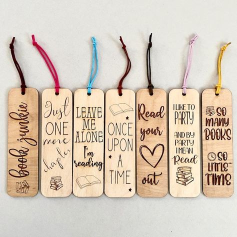 Wooden Engraved Bookmarks, Wooden Bookmarks Handmade, Sayings For Bookmarks, Laser Engraved Bookmarks, Wooden Bookmark Ideas, Wood Burn Bookmarks, Wood Bookmark Ideas, Wood Burning Bookmarks, Laser Cut Bookmark