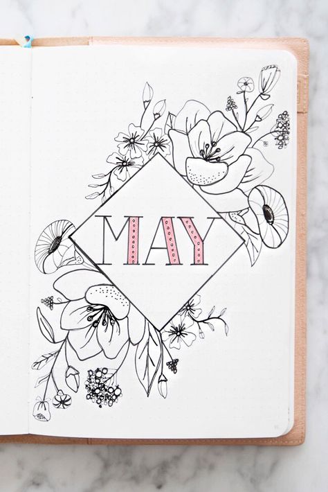 MAY BULLET JOURNAL UPDATE 2018 - Miss Louie May Month Drawing, May In Calligraphy, Bullet Journal May Theme, May Cover Page Bullet Journal, May Drawings, Flower Bullet Journal Theme, Floral Bullet Journal Theme, May Doodles, May Bujo Cover