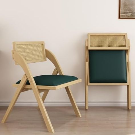 Amazon.com: Ollega Folding Dining Chairs Set of 2, Foldable Wood Kitchen Chairs with Padded Cushion, Modern Mid Century Rattan Dining Room Chairs, Foldable Dining Chairs for Small Space, No Assembly, Green : Home & Kitchen Wood Kitchen Chairs, Rattan Dining Room, Wood Kitchen Chair, Folding Dining Chairs, Space Efficiency, Chairs For Small Spaces, Rattan Dining, Wooden Chairs, Dining Chairs Set