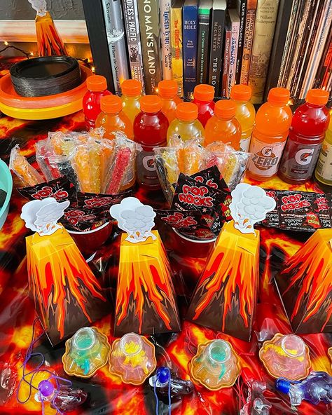 Lava Theme Party, Four Is Lava Party, Elemental Party Decorations, Fire And Ice Birthday Party Theme, Lava Party Ideas, Volcano Birthday Party Ideas, Sharkboy And Lavagirl Birthday Party, Volcano Party Ideas, The Floor Is Lava Birthday Party