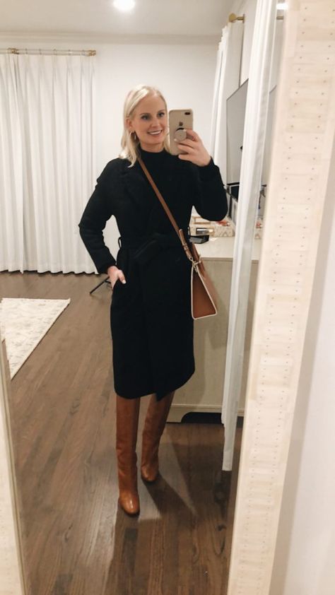 Dressy Riding Boots, Cognac Riding Boots Outfit, Tan Tall Boots Outfit, Knee High Boots Outfit Work, Dress With Riding Boots, Brown Knee-high Boots For Fall Workwear, Chic Brown Knee-high Boots, Brown Knee-high Boots For Fall Night Out, Brown Knee-high Riding Boots For Fall