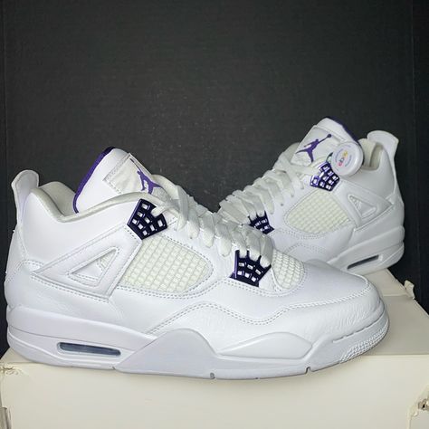 - 100% Authentic (Ebay Authenticated) - New With Box (Box Slightly Damaged) - Size 10.5 - Feel Free To Ask For More Pictures Jordan Shoes Retro Women, Cute Jordan 4, Snikers Shoes, Jordan 4 Retro Metallic Purple, Jordan 4 Purple, Purple Jordans, Jordan 4 Retro Metallic, All Jordan Shoes, Custom Sneakers Diy