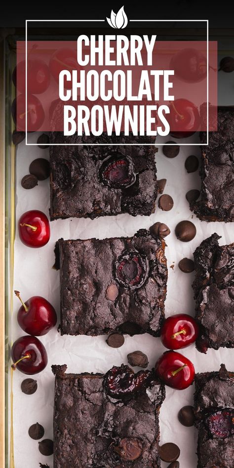 These Cherry Brownies are fudgy, chocolatey brownies with the addition of juicy, fresh, and fruity cherries to add dimension and depth to the flavor. Sour Cherry Brownies, Cherry Brownies Recipe, Fruity Brownies, Chocolate Cherry Brownies, Matcha Brownies, Cherry Brownies, Healthy Dark Chocolate, Gooey Brownies, Cookies Bars