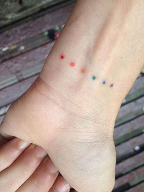 Gay Pride Tattoos, Tattoo Bunt, Lgbt Tattoo, Pride Tattoo, Yoga Tattoos, Rainbow Tattoos, Dot Tattoos, Wrist Tattoos For Guys, Handpoke Tattoo