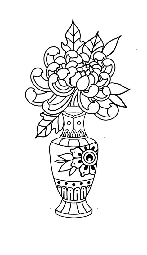 Traditional Vase With Flowers Tattoo, Flowerpot Tattoos, Vase Tattoo Color, Vase Traditional Tattoo, Vase Tattoo Traditional, Vase Tattoo Simple, Traditional Vase Tattoos, Traditional Tattoo Vase, Vase Tattoos