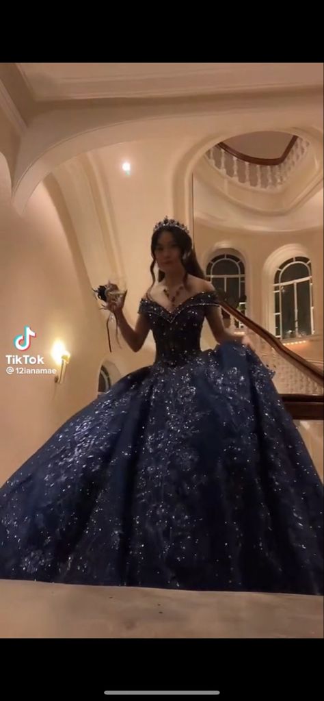 Quince Dresses Dark Blue, Navy Quince, Dark Blue Quinceanera Dresses, Quinceañera Planning, Navy Blue Quinceanera Dresses, Blue Quince Dress, Quinceanera Blue, Navy Blue Ball Gown, Ball Gown Sweet 16