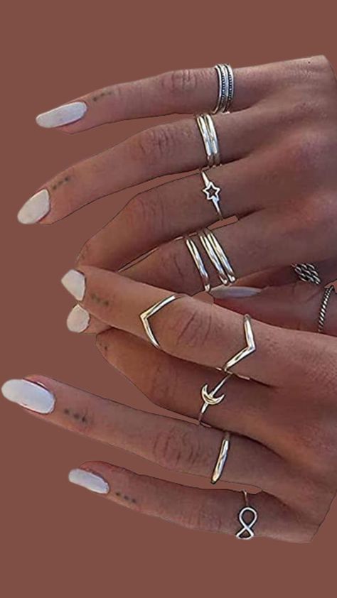 Rings For Thumb For Women, Pointer Finger Rings For Women, Silver Rings Women, Girls Rings, Skater Girl Aesthetic, Rings Pack, Ring Set Silver, Mid Finger, Mid Finger Rings