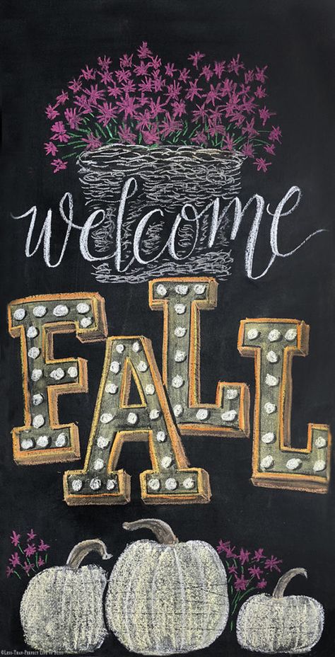 New Fall Chalkboard Art Free Printable | Less Than Perfect Life of Bliss | home, diy, travel, parties, family, faith Fall Chalkboard Art, Fall Chalkboard, Chalkboard Art Quotes, Chalkboard Wall Art, Halloween Chalkboard, Chalkboard Doodles, Chalkboard Writing, Blackboard Art, Kitchen Chalkboard