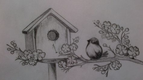 Spring Spring Drawings Ideas, Spring Drawings Ideas Art, Birdhouse Drawing, Spring Drawing Ideas, Spring Drawings, Painting Blouses, Spring Drawing, Sketch Background, Doodle Paint