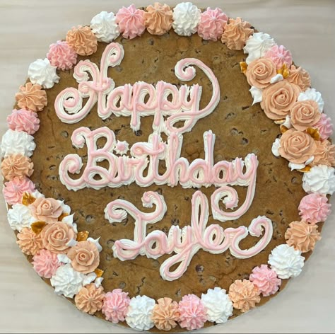 Preppy Birthday Cookie Cake, Cookie Cake Inspo Birthday, Wilton Number Cake Pan, Boho Cookie Cake, Pretty Cookie Cake, Girly Cookie Cake, 18th Birthday Cookie Cake, Happy Birthday Cookie Cake Designs, Decorated Cookie Cake Birthday