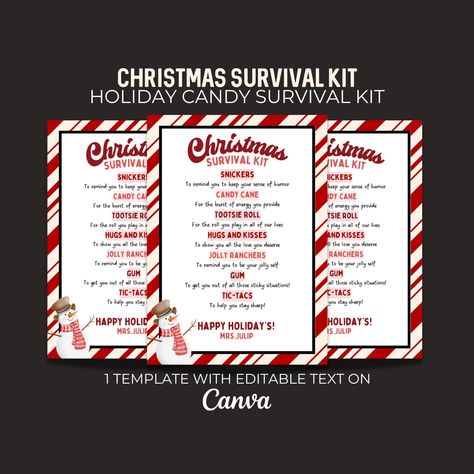 Winter Survival Kit Gift, Christmas Survival Kit, Holiday Survival Kit, Christmas Letter Template, Xmas Candy, Survival Kit Gifts, Survival Kit For Teachers, Survival Kits, Holiday List