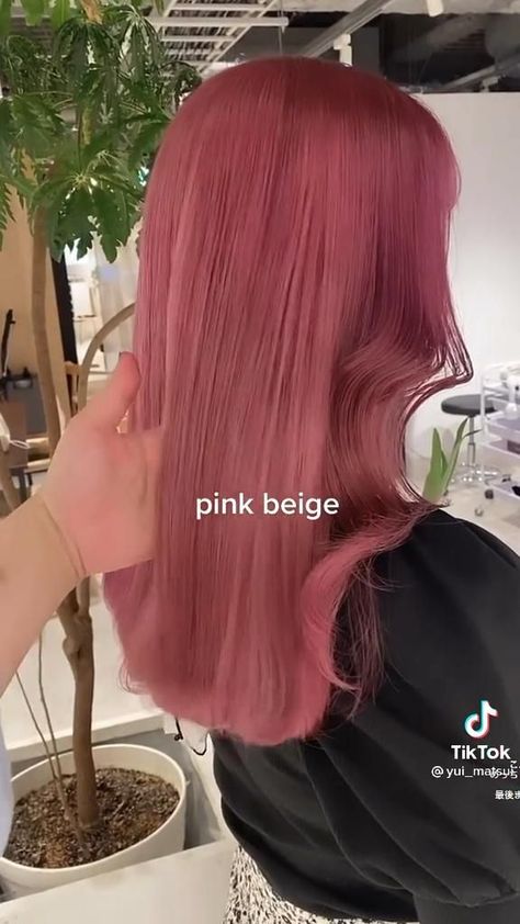 Japanese Hair Dye Colour, Pink On Brown Hair No Bleach, Pink Beige Hair Color, Types Of Pink Hair, Pink Hair Dye On Brown Hair, Dark Pink Hair Aesthetic, Dark Pink Hair Dye, Pink Red Hair Color, Smoky Pink Hair