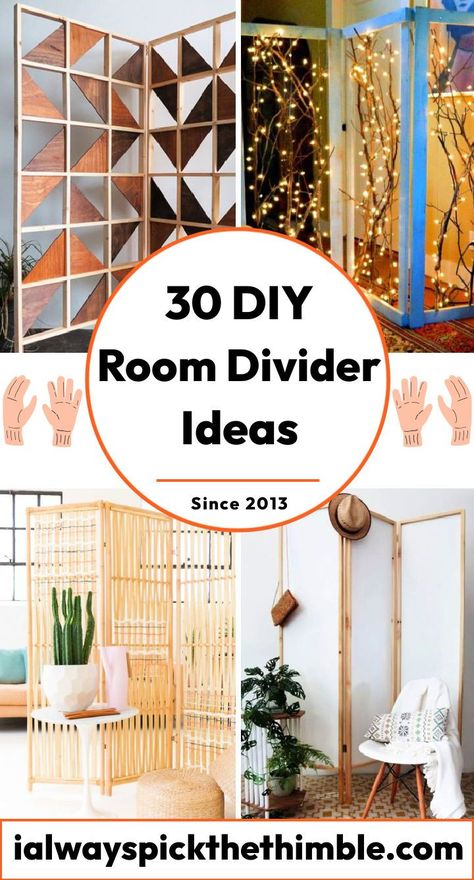 30 Cheap DIY Room Divider Ideas: How to Make a Room Divider Room Divider Picture Display, Divide Big Living Room, Diy Wall Separator, Small Space Room Divider, Ikea Room Dividers, Simple Room Divider Ideas, Painted Room Divider, Diy Divider Wall Partition Ideas, Diy Hanging Room Divider