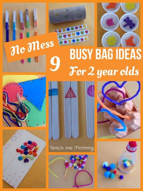 No Mess Busy Bag Ideas for 2 Year Olds Great for occupying older siblings when the newborn arrives. Busy Bag Ideas, Toddler Busy Bags, Busy Activities, Activity Bags, Crafts And Activities For Kids, Quiet Time Activities, Quiet Activities, Busy Bags, Toddler Play