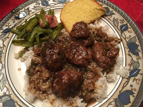 Cajun Meatball Stew Recipe, Cajun Meatballs, Meatball Stew Recipe, Meatball Stew, Rice And Gravy, Meatballs And Gravy, Cajun Dishes, Cajun Creole Recipes, Cajun Cooking