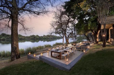 Nestled on an exclusive stretch of the Zambezi River, the exquisite Matetsi River Lodge offers the unique experience of rich views of wildlife as well as captivating experiences of the Victoria Falls. It celebrates the region's fascinating heritage with authentic features and effortlessly... Safari House, Lakeside Cafe, River Restaurant, Resort Design Plan, Lakeside Restaurant, River Hotel, Open Restaurant, Hotel Garden, Lodge Design