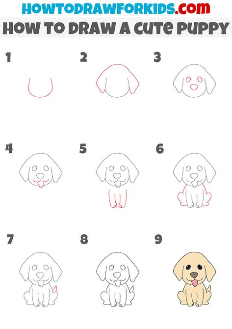 Dog Drawing Easy Step By Step, How To Draw An Easy Dog, How To Draw A Puppy Step By Step, Step By Step Dog Drawing, Drawing Dogs Step By Step, How To Draw Puppies, How To Draw Pets, How To Draw A Puppy Easy, How To Draw Puppy