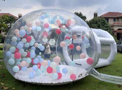 Introducing the Inflatable Bubble House that is a huge hit at birthday parties, weddings and company events! Our inflatable bubble tent is a transparent, dome-shaped inflatable crafted from durable, clear material. The unique design offers 360-degree panoramic views of its surroundings. Easy to set up and dismantle, making it perfect for stargazing, outdoor events. Our inflatable bubble house is in-stock and ready to ship. Have it at your door within a week. Sizes: Large Bubble: 10FT (Diameter) Kids Party Rentals, Balloon House, Bubble House, Bubble Tent, Soft Play, Play Set, Outdoor Events, Party Rentals, House For Sale