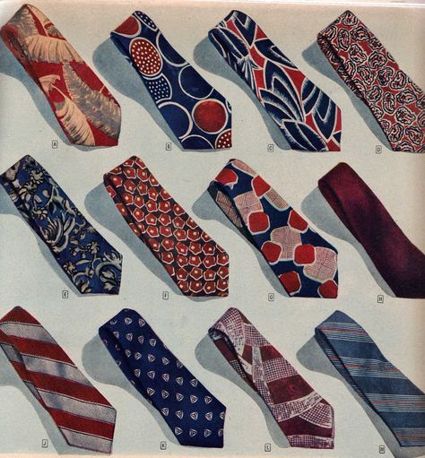 Men's Ties History of the 1920's to 1970's 1940s Mens Fashion, Mens Fashion Vintage, 1950s Mens, Diesel Punk, Tie Pattern, Tie Men, Guys And Dolls, Military Outfit, Wedding Ties