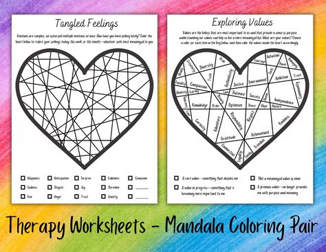 Values Activity Counseling, Art Therapy Activities Printables Adults, Mandala Worksheet, Coping Skills Worksheets, Counselling Tools, Coping Skills Activities, Counseling Worksheets, Mental Health Activities, Recreation Therapy