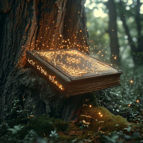 Enchanted Forest Book: A mystical book brimming with glowing particles stands against an old tree in a serene forest. #enchanted #book #forest #magic #glowing #aiart #aiphoto #stockcake ⬇️ Download and 📝 Prompt 👉 https://ayr.app/l/GCcG Enchanted Forest Moodboard, Glowing Forest, Book Forest, Forest Enchanted, Glowing Particles, Enchanted Forest Book, Moon Board, 3 Moon, Forest Book