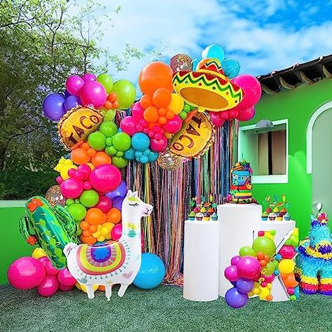 Mexican Fiesta Party Decorations, Colorful Party Decorations, Mexican Fiesta Birthday Party, Carnival Party Decorations, Balloon Arch Diy, Fiesta Party Supplies, Fiesta Bridal Shower, Mexican Fiesta Party, Balloon Garland Diy