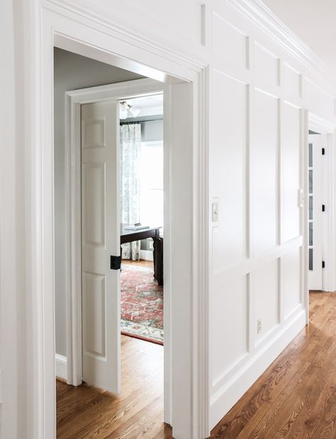 Entryway Molding – How I Added Wall Trim Myself! Entryway Molding, Wall Trim Molding, Stairway Walls, Molding Ideas, Wainscoting Styles, House Trim, Wall Trim, Wall Molding, Cheap Decor