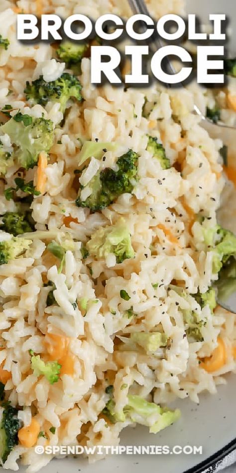 Easy to make and ready in under an hour, Broccoli Rice can be made on the stovetop or baked. We've even included a tasty Instant Pot version. #spendwithpennies #broccolirice #sidedish #recipe #casserole #cheesy #cheddar #easy #instantpot #stovetop #bake #creamy Souper Rice, Cheesy Broccoli Recipe, Rice Sides, Broccoli Pasta Salads, Recipe Casserole, Rice Side Dish Recipes, Broccoli Rice Casserole, Rice Side, Rice Chicken