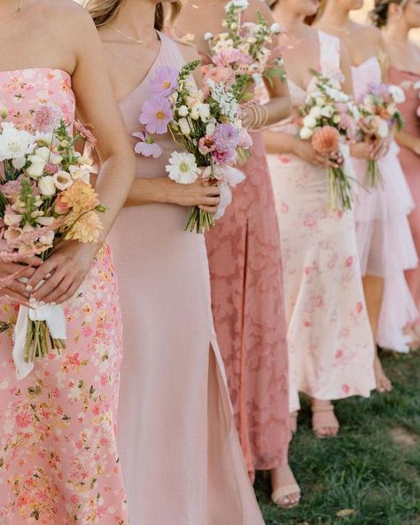 RESA | Bride squad 100% 😍 loving our Anna slip in Jasmine mixed with all these beauties! Absolutely beautiful!! Congratulations @natalie_urness25 … | Instagram Blush Pink Floral Bridesmaid Dresses, Mixed Pink Bridesmaid Dresses, Mixed Floral Bridesmaid Dresses, Garden Bridesmaid Dresses, Pink Bridesmaid Dresses Mismatched, Mixed Bridesmaid Dresses, Pink Bridal Party, Delta Dawn, 2023 Bride