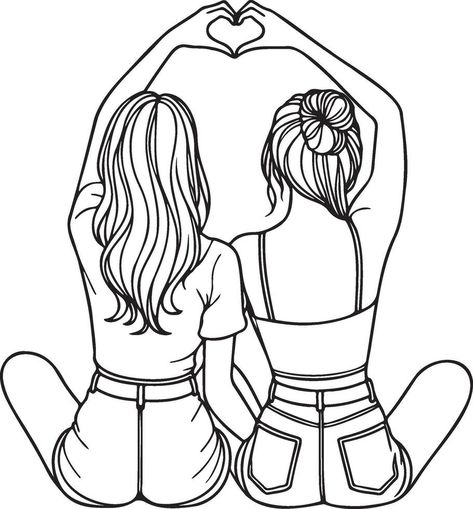 Best Friend Pictures To Draw, How To Draw A Couple, Lgbtq Coloring Pages, Two Best Friends Sketch, Bff Drawing Ideas, Drawing Outlines People, 2 Best Friends Drawing, Friends Sketch Drawing, Besties Drawing Best Friends