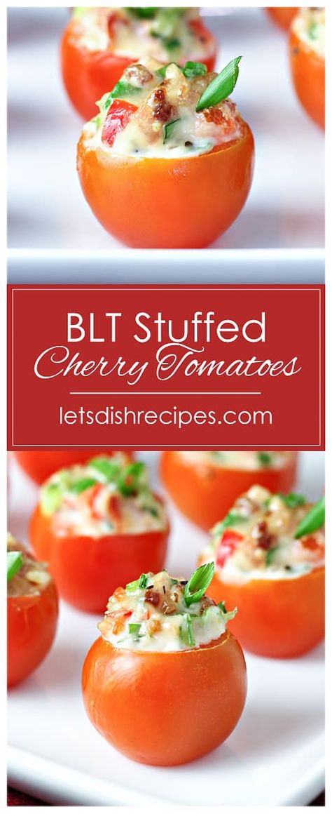 Tomato Appetizer Recipes, Cherry Tomato Appetizers, Stuffed Cherry Tomatoes, Tomato Appetizer, Blt Bites, Cherry Tomatoes Recipe, Tomato Appetizers, Tomato Snacks, Cherry Tomato Recipes