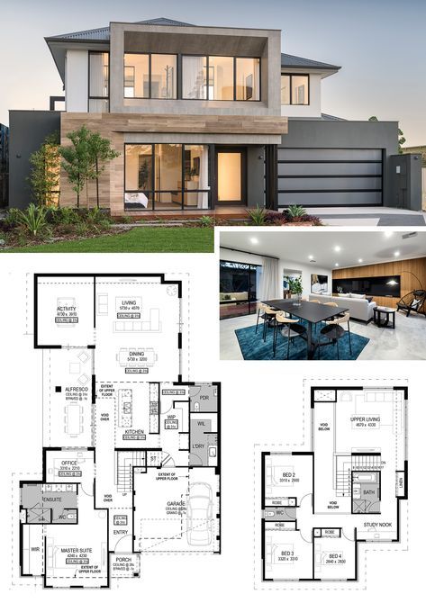 Two Storey Floorplan | The Odyssey by National Homes Two Storey House Plans, House Projects Architecture, Home Designs Exterior, Detail Arsitektur, Pelan Rumah, Modern House Floor Plans, 2 Storey House Design, Open House Plans, Two Story House Plans