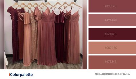 Rosewood Bridal Party, Cabernet Wedding Colors Bridesmaid Dress, Different Fabric Bridesmaid Dresses, Rosewood Wedding Color, Rosewood Bridesmaid Dress, Bridesmaid Dresses Color Palette, Bridesmaid Dress Color Schemes, Rosewood Wedding, Mulberry Bridesmaid Dresses