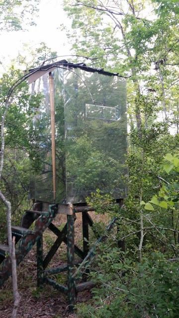 A Dixie Lady Deer Hunter: Ghost Blind Deer Stand Hunting Blind Ideas, Deer Blind Windows Ideas, Deer Blind Plans Diy, Deer Stand Ideas, Diy Deer Blind, Deer Stand Windows, Tower Deer Stands, Homemade Deer Blinds, Hunting Cabin Ideas