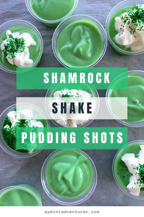 Shamrock Shake Pudding Shots- St Patrick's Day shots Pudding Shot Recipes, Shamrock Shakes, Best Jello Shots, Jello Pudding Shots, Jelly Shots, Shamrock Shake, Pudding Shots, Jello Shot Recipes, Shots Alcohol