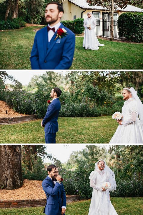 Groom And Best Man Pictures Funny, Best Man First Look Prank, Groomsmen First Look Joke, Funny First Look Wedding Photos, Wedding Dress Reveal, Groom And Best Man, Photography Checklist, Wedding Venues In Florida, Indian Bride Poses