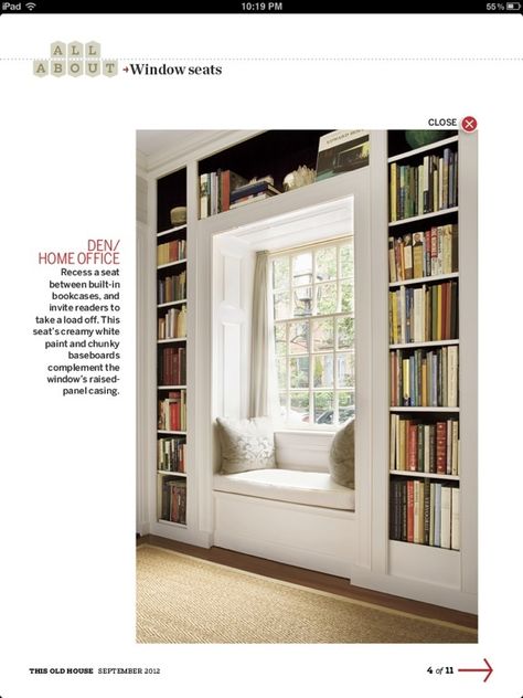 Window Seat With Bookshelves, Small Window Seat, Luxury Home Library, Library Design Ideas, Library Video, Bookshelves Living Room, Home Library Design Ideas, Cozy Home Library, Built In Window Seat