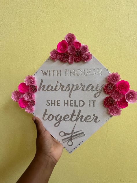 Cosmetology Cap Decoration Graduation, Cosmetologist Graduation Cap, Cosmo Graduation Cap, Cosmetology Grad Cap Ideas, Cosmetology Grad Cap, Cosmetology Graduation Cap Ideas, Beauty School Graduation Cap, Cosmetology Caps For Graduation, Graduation Cap Designs Cosmetology