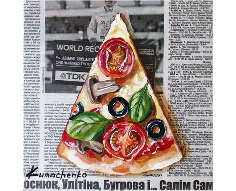 Kitchen Paintings On Canvas, Pizza Still Life, Basil Painting, Food Canvas Painting, Art With Food, Pizza Painting, Food Oil Painting, Chocolate Drawing, Metamorphosis Art