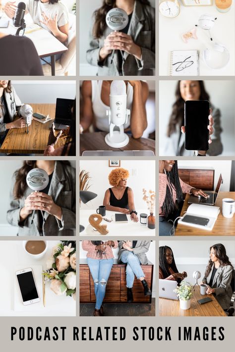 Podcast Picture Ideas, Podcast Photo Shoot Ideas, Podcast Flatlay, Group Podcast Photoshoot Ideas, Podcaster Photoshoot, Photoshoot Ideas For Podcast, Podcast Branding Photoshoot, Stock Photography Ideas, Podcast Studio