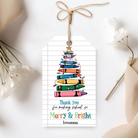 Thank You For Making School Merry & Bright Tag, Christmas Teacher Appreciation Tag, Printable Christmas School Gift Tag, Templett Christmas Teacher Appreciation, Xmas Tags, Teacher Gift Tags, Make School, Christmas School, Teacher Christmas Gifts, Christmas Tags, Teacher Christmas, School Gift