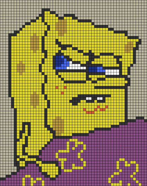 Alpha pattern #51276 | BraceletBook Spongebob Tapestry Crochet, Alpha Patterns Spongebob, Futurama Alpha Pattern, Alpha Pattern Spongebob, Spongebob Pixel Art Grid, Spongebob Cross Stitch Pattern, Spongebob Alpha Pattern, Spongebob Cross Stitch, Spongebob Pixel Art